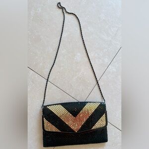 Vintage Jotta Metallic Mesh Clutch Purse Black Gold Chain Strap Going Out
